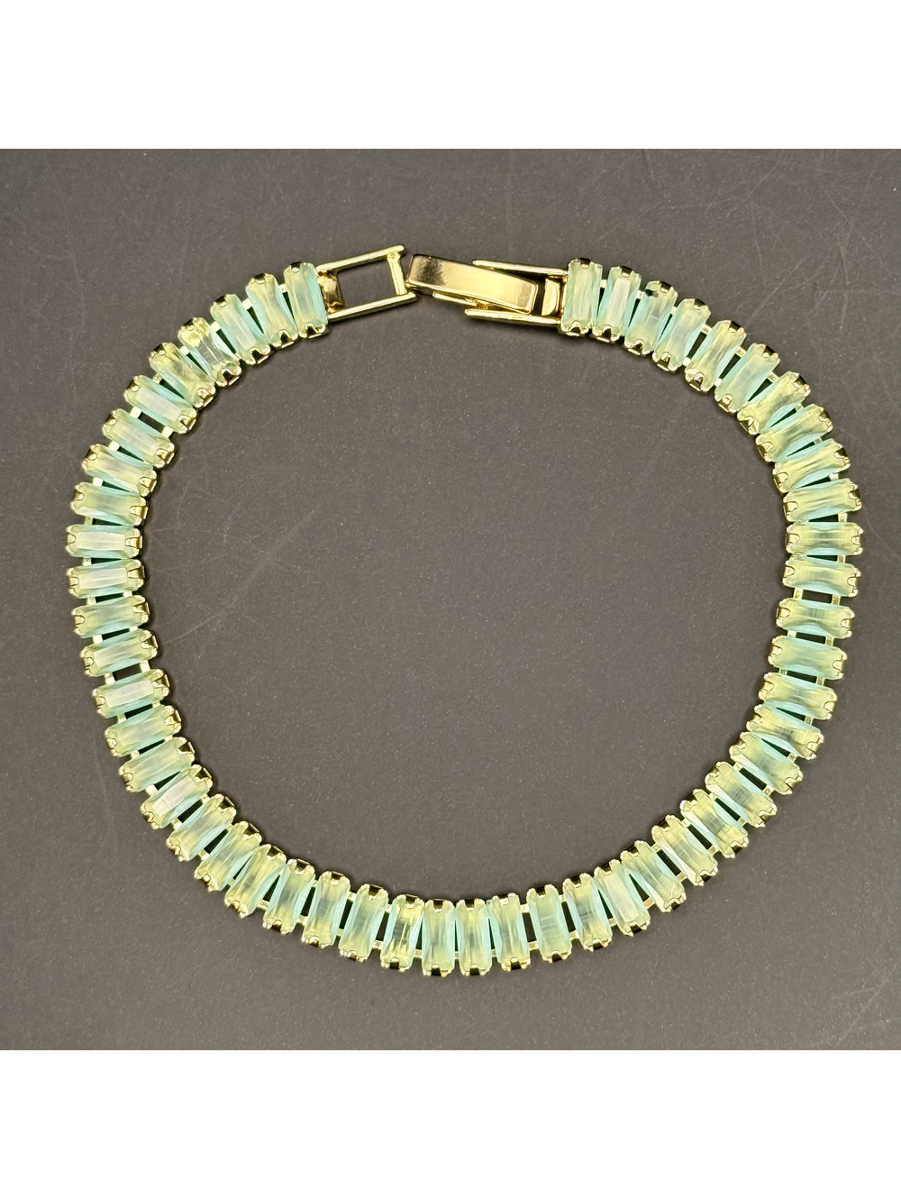 candy+clover Light green milky jelly baguette tennis bracelet